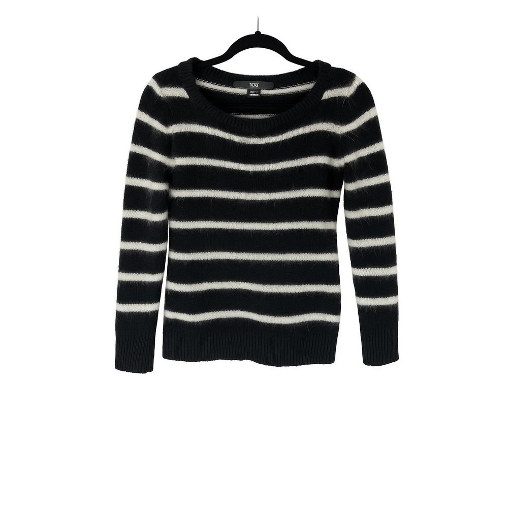 XXI Angora & Wool Blend Fuzzy Striped Sweater – Black/White – Women's M
